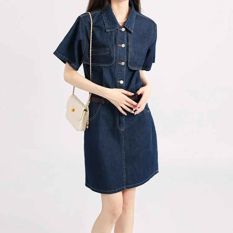 Garbege Short Sleeved Dresses Women's Dark Blue-4