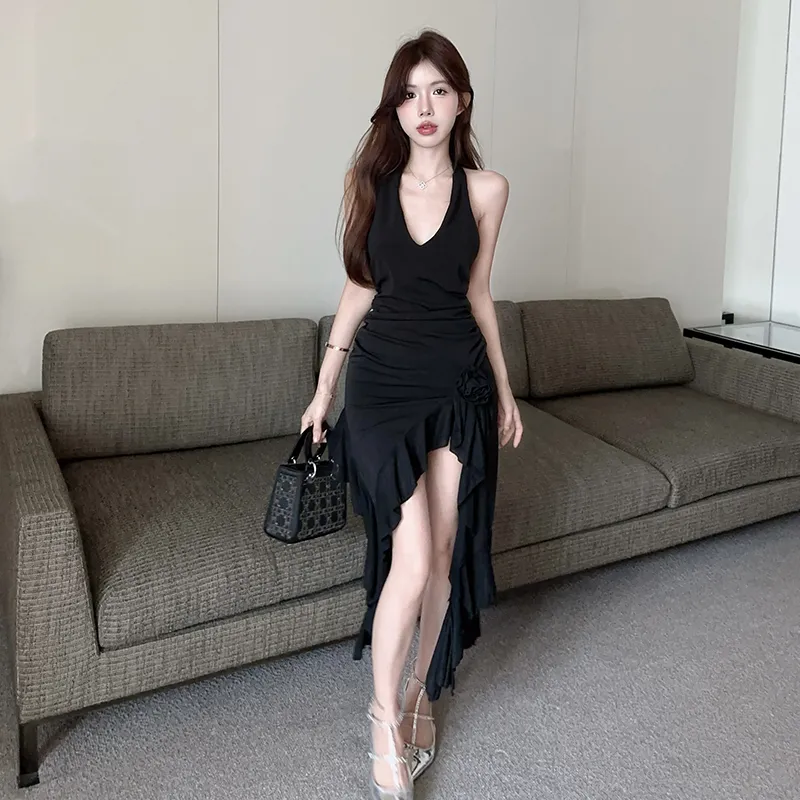 Garbege Slip Dresses Women's Black Dress-5
