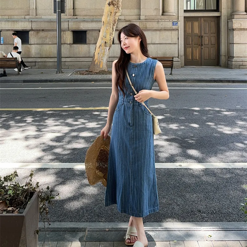 Garbege Sleeveless Dress Women's Blue-7
