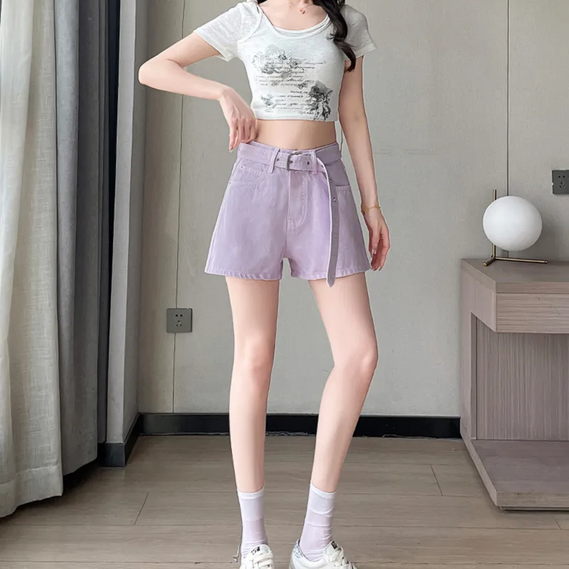Garbege Denim Shorts Women's Purple-5