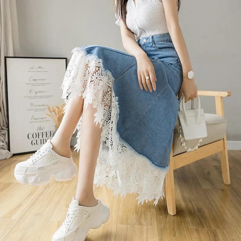 Garbege Denim Long Skirts Women's Blue-6