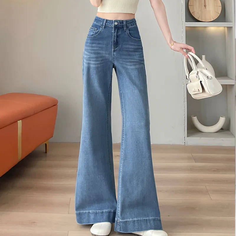 Garbege Jeans Women's Light Tide Blue Long Pants-2