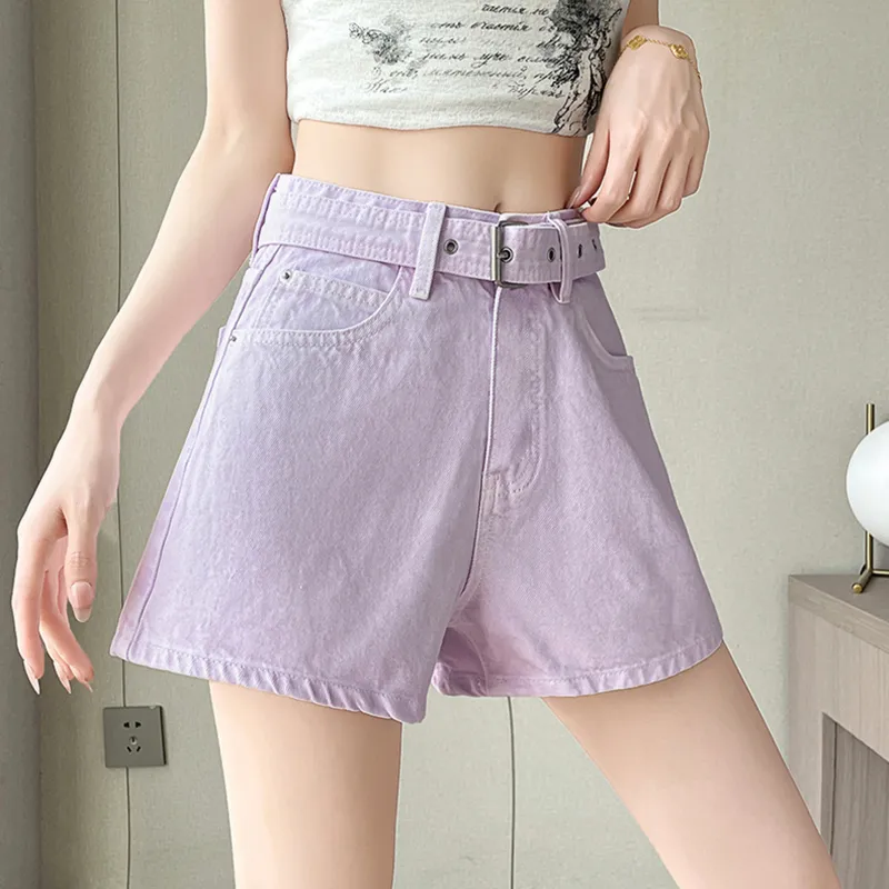 Garbege Denim Shorts Women's Purple-7