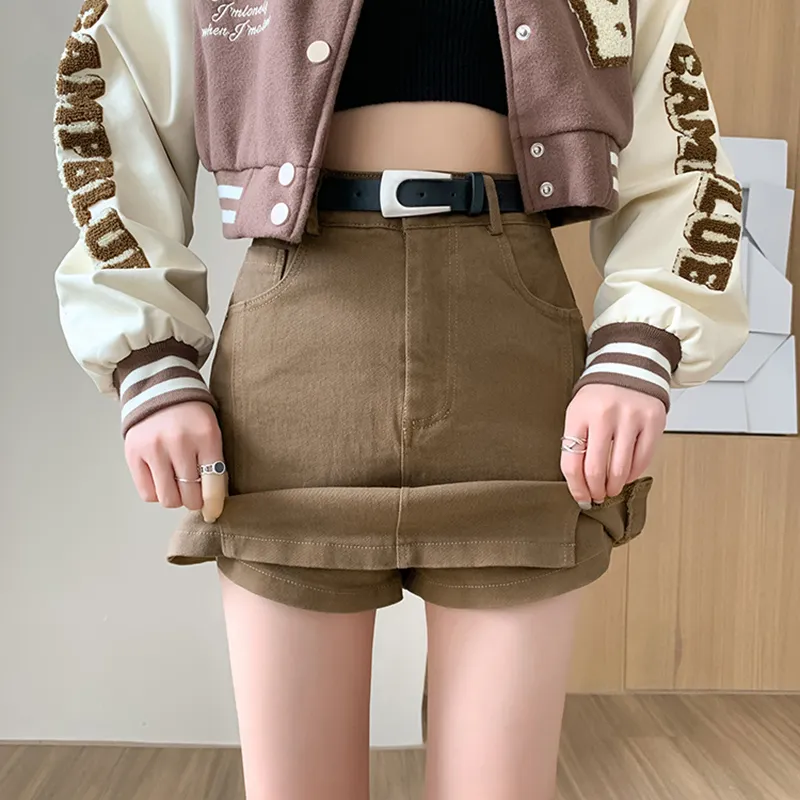 Garbege Casual Short Skirts Women's Khaki-5