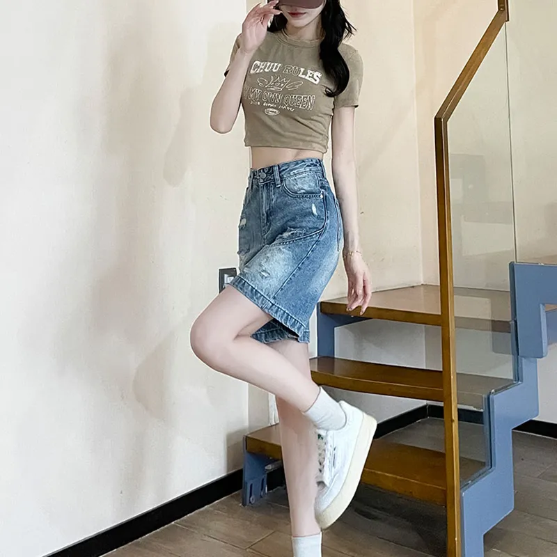 Garbege Denim Shorts Women's Blue-4
