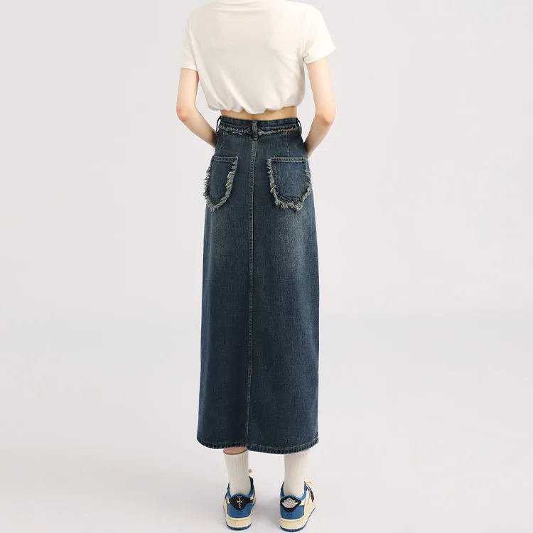 Garbege Denim Long Skirts Women's Blue-3