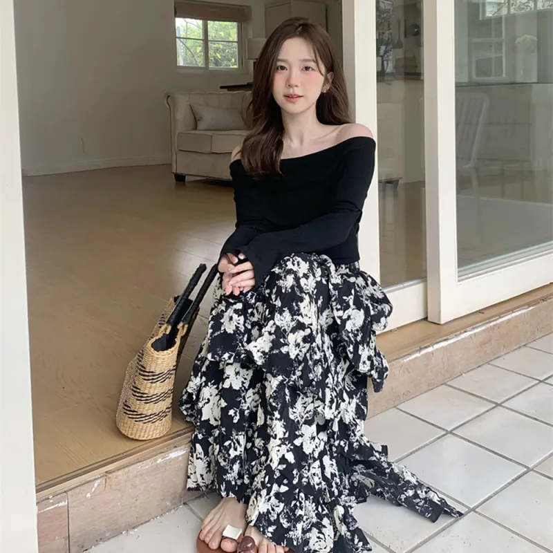 Garbege Casual Long Skirts Women's Black-6