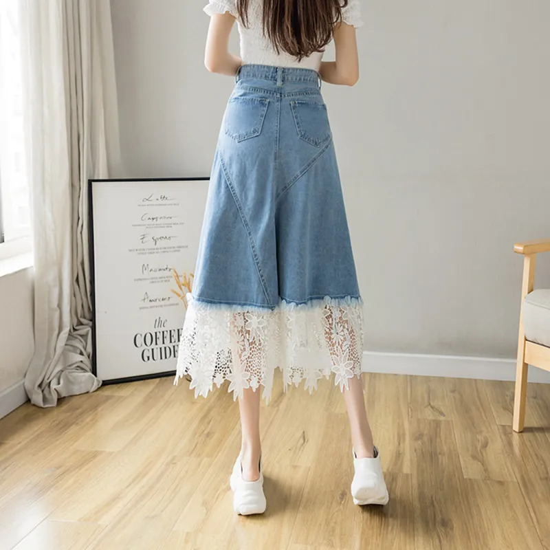 Garbege Denim Long Skirts Women's Blue-4