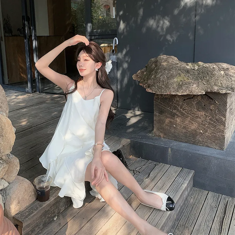 Garbege Slip Dresses Women's White-4