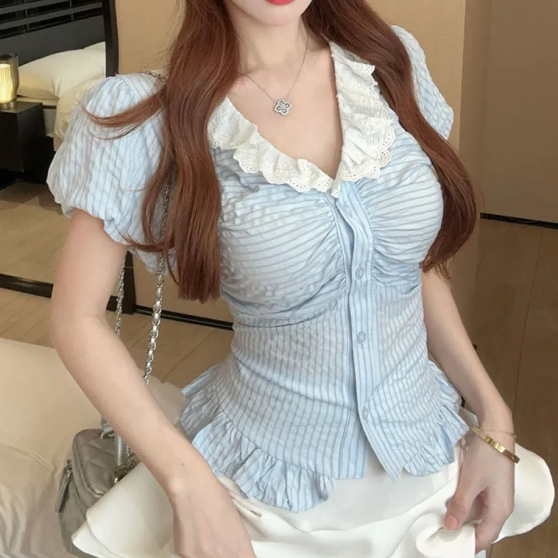 Garbege Skirt Set Women's Blue White-4
