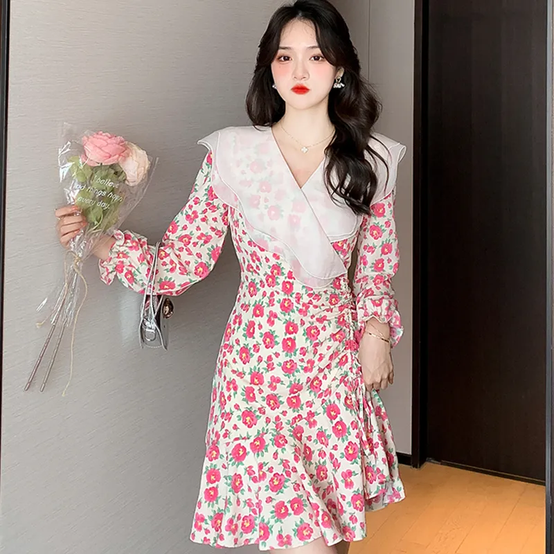 Garbege Long Sleeved Dresses Women's Pink-5
