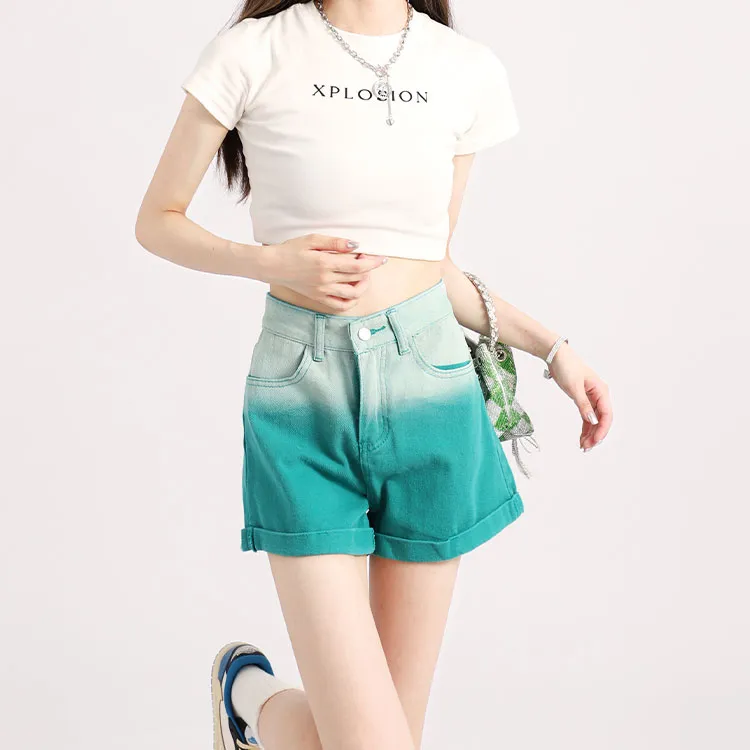 Garbege Denim Shorts Women's Green-4