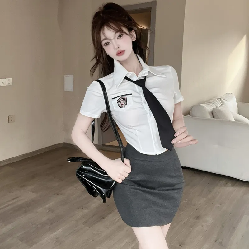 Garbege Uniforms Women's White Jacket With Name Tag+Black Skirt-1
