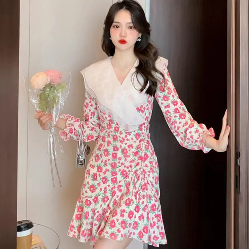 Garbege Long Sleeved Dresses Women's Pink-3