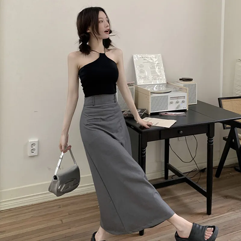 Garbege Casual Long Skirts Women's Gray-5