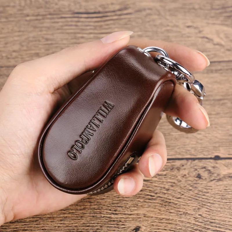 WilliamPOLO Top Grain Cow Leather Small Size Keychain Key Pouch Mini Men's Multicolor-13