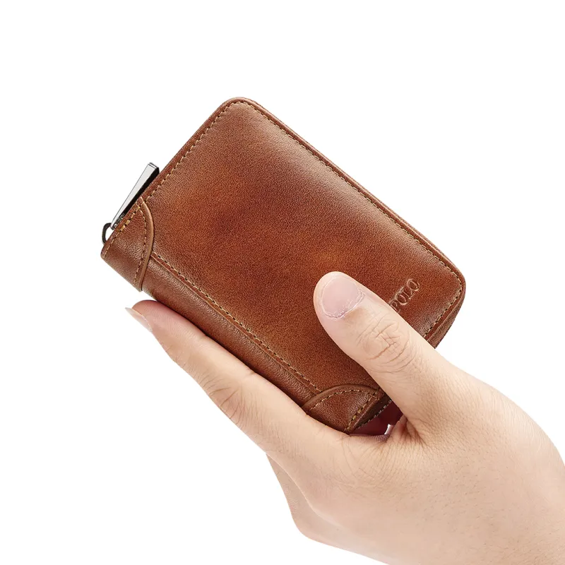 WilliamPOLO Cow Leather Coin Purses Card Holders Regular Men's Yellow Brown/Black Coffee-2