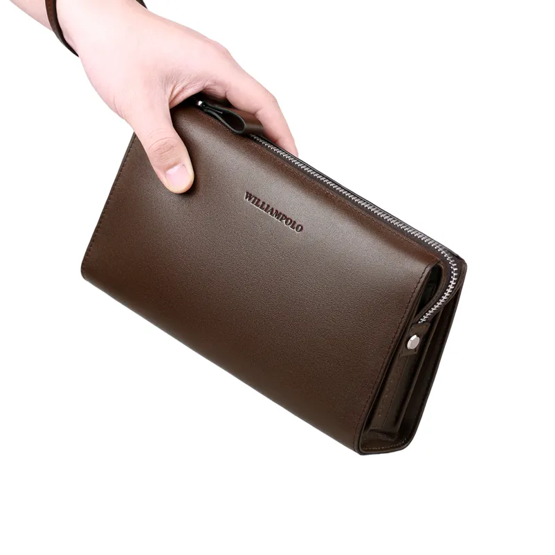 WilliamPOLO Cow Leather Clutch Anti Theft Handle Envelope Bag Multifunction Cell Phone Pouch Regular Men's Multicolor-11