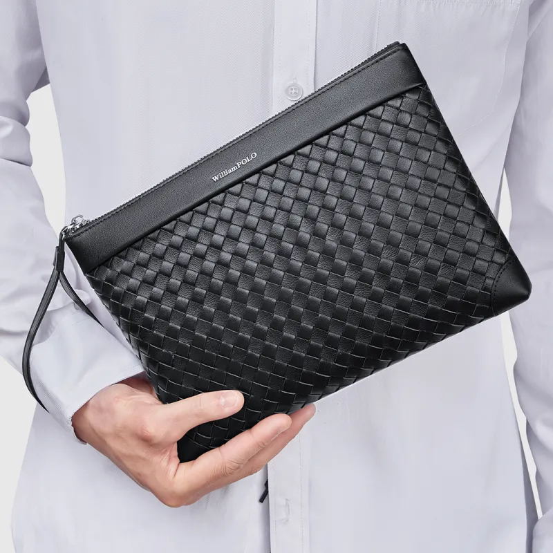 WilliamPOLO Cow Leather Clutch Men's Black-5