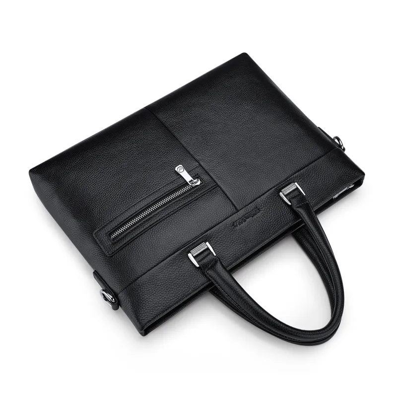 WilliamPOLO Cow Leather Portable Crossbody Briefcase Regular Men's Black-3