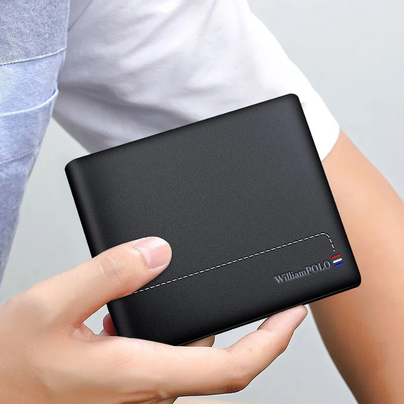 WilliamPOLO Nappa Top Grain Cow Leather Genuine Leather Long/Cropped Wallet Money Clip Unisex Black-5