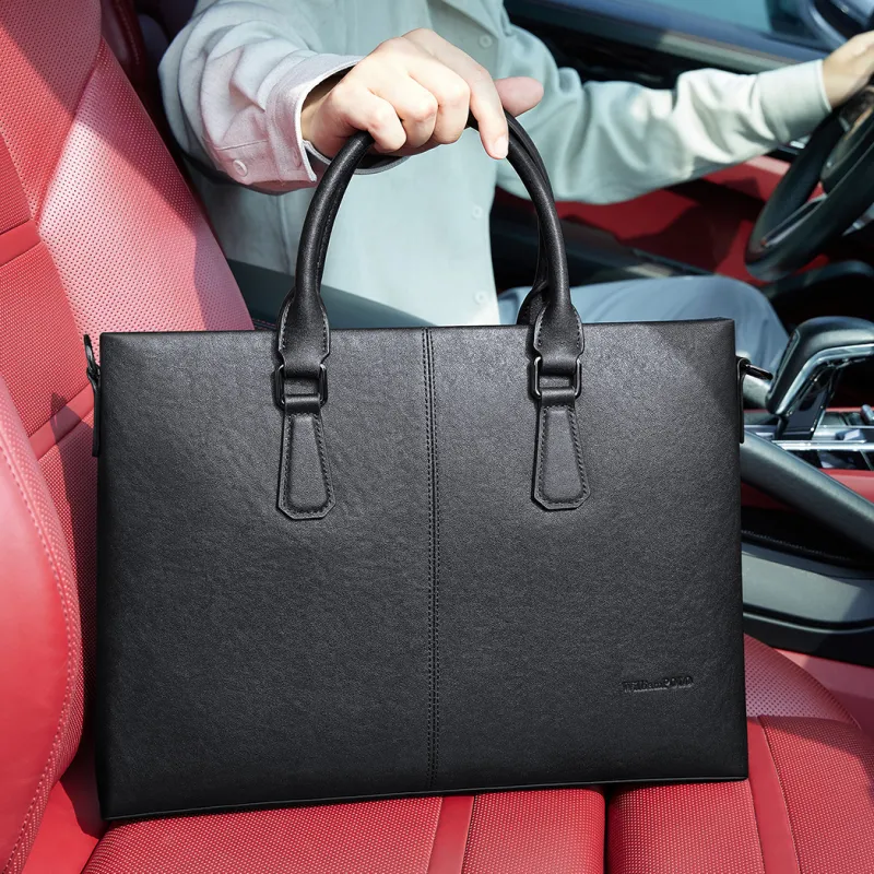 WilliamPOLO Top Grain Cow Leather Briefcase Large Size Men's Black-7