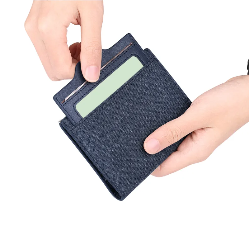 WilliamPOLO Canvas Wallet With Multiple Card Slots Coin Purse Canvas Bag Regular Men's Blue/Black-7