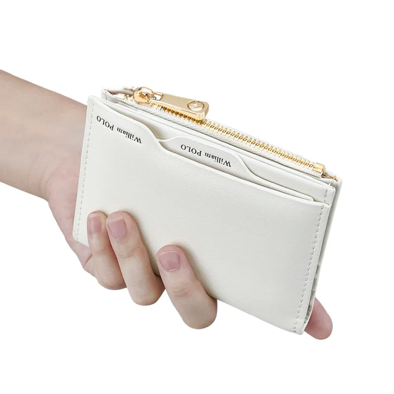 WilliamPOLO Cow Leather Zip Closure Coin Purse Regular Women's White/Black/Brown-5