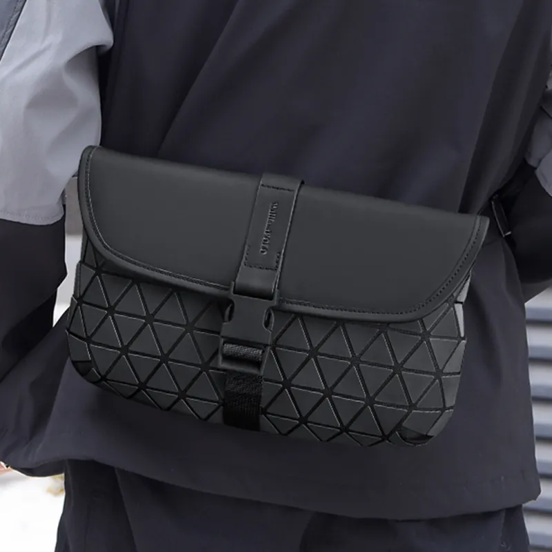 WilliamPOLO PU Flap Versatile Urban Techwear Crossbody Bag Shoulder Bag Regular Men's Black-6