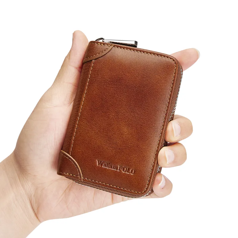 WilliamPOLO Cow Leather Coin Purses Card Holders Regular Men's Yellow Brown/Black Coffee-3