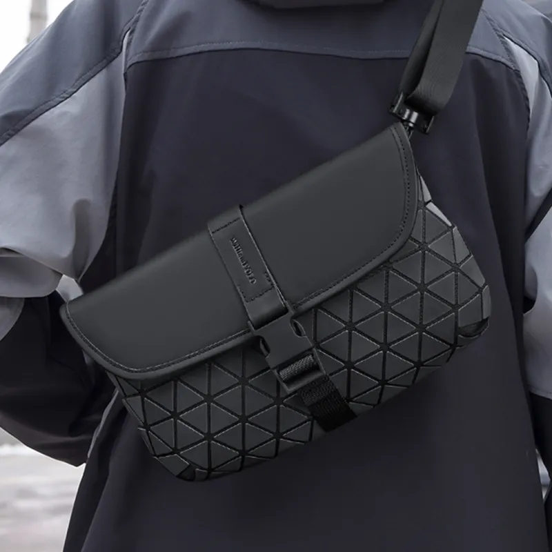 WilliamPOLO PU Flap Versatile Urban Techwear Crossbody Bag Shoulder Bag Regular Men's Black-5