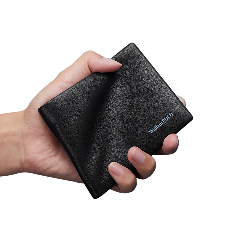 WilliamPOLO Top Grain Cow Leather Wallet Regular Men's Black/Army Green-4