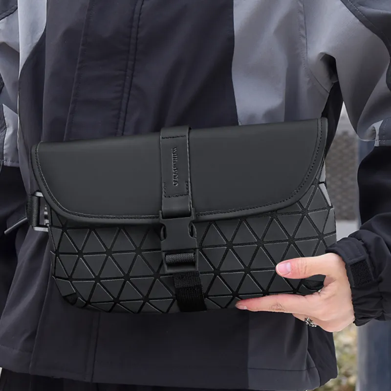 WilliamPOLO PU Flap Versatile Urban Techwear Crossbody Bag Shoulder Bag Regular Men's Black-4