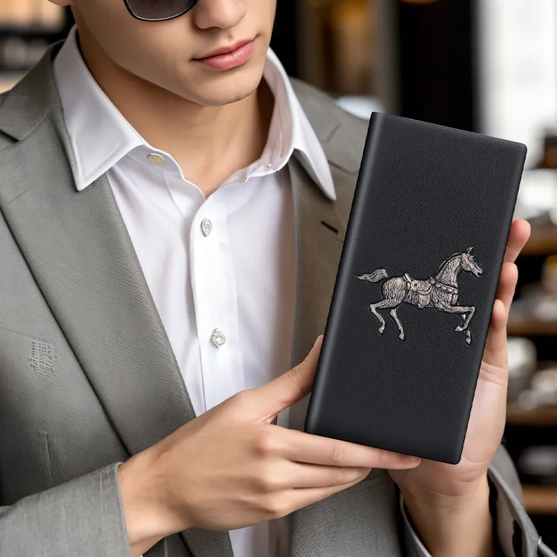 WilliamPOLO Top Grain Cow Leather Cropped Premium Wallet With Multiple Card Slots And Money Clip Men's Black-15