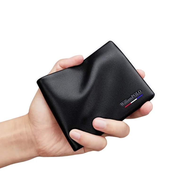 WilliamPOLO Top Grain Cow Leather Long/Cropped Wallet Money Clip Regular Men's Black-3