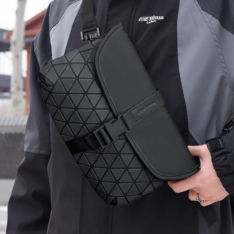 WilliamPOLO PU Flap Versatile Urban Techwear Crossbody Bag Shoulder Bag Regular Men's Black-7