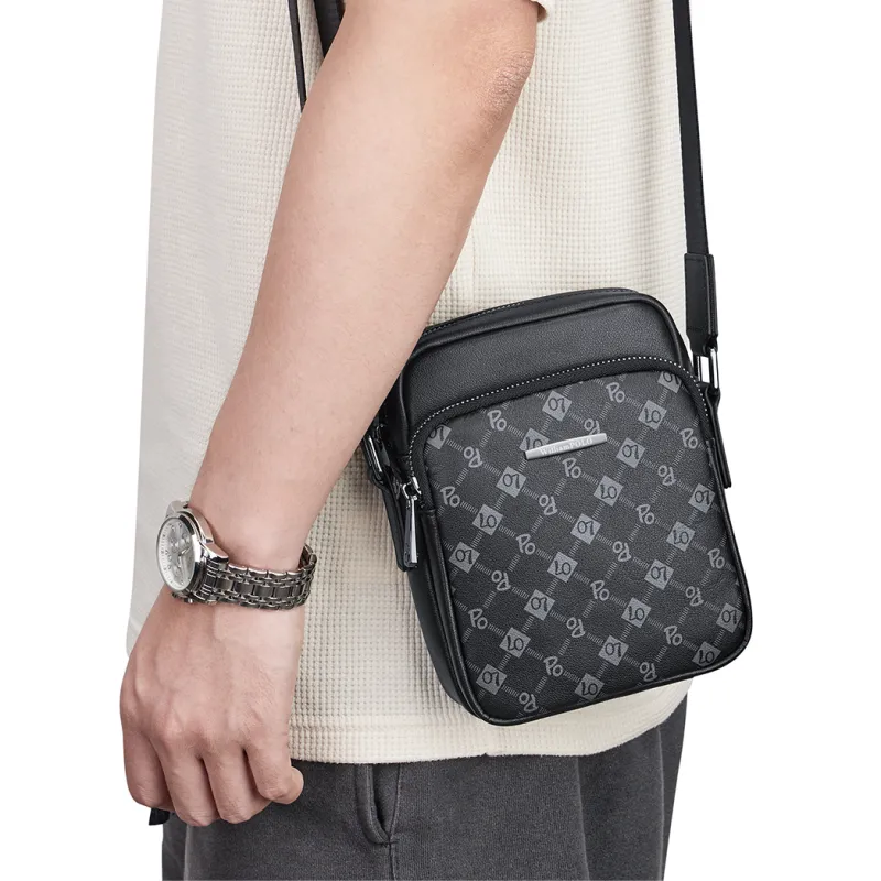WilliamPOLO Cow Leather Cell Phone Shoulder Bag Crossbody Bag Regular Men's Black-8