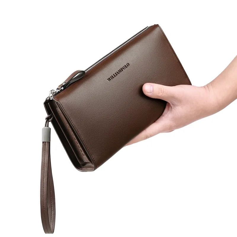 WilliamPOLO Cow Leather Clutch Anti Theft Handle Envelope Bag Multifunction Cell Phone Pouch Regular Men's Multicolor-12