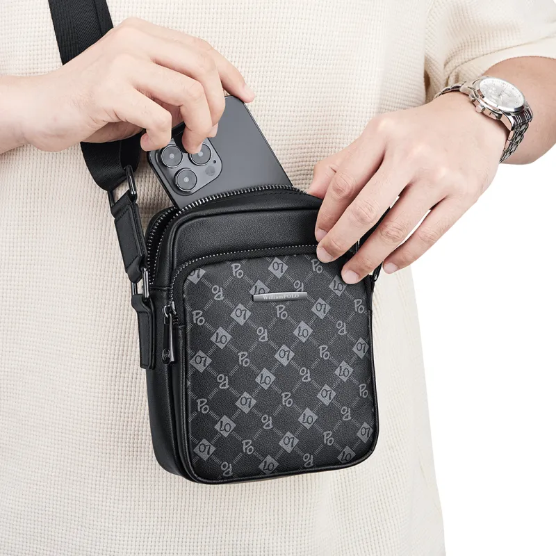 WilliamPOLO Cow Leather Cell Phone Shoulder Bag Crossbody Bag Regular Men's Black-10