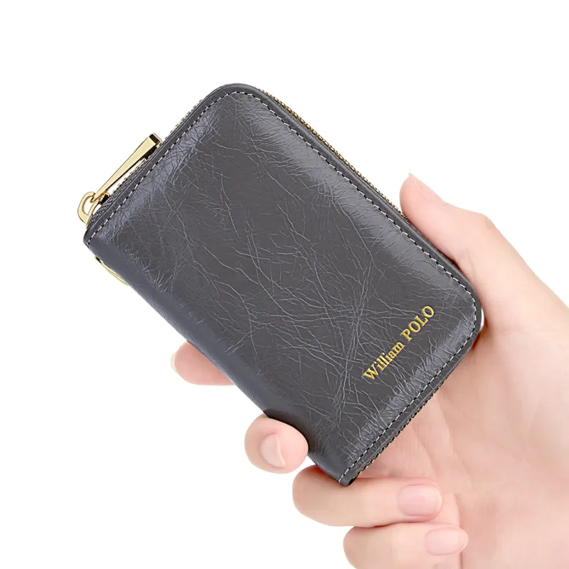 WilliamPOLO Cow Leather Multifunction Trunk Mini Card Bag With Zipper Coin Purse Regular Unisex Multicolor-10