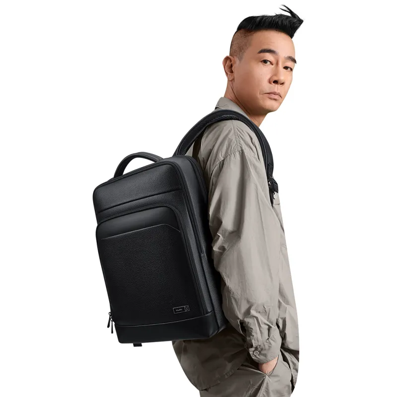WilliamPOLO Cow Leather Travel Business Backpack Regular Men's Black-6