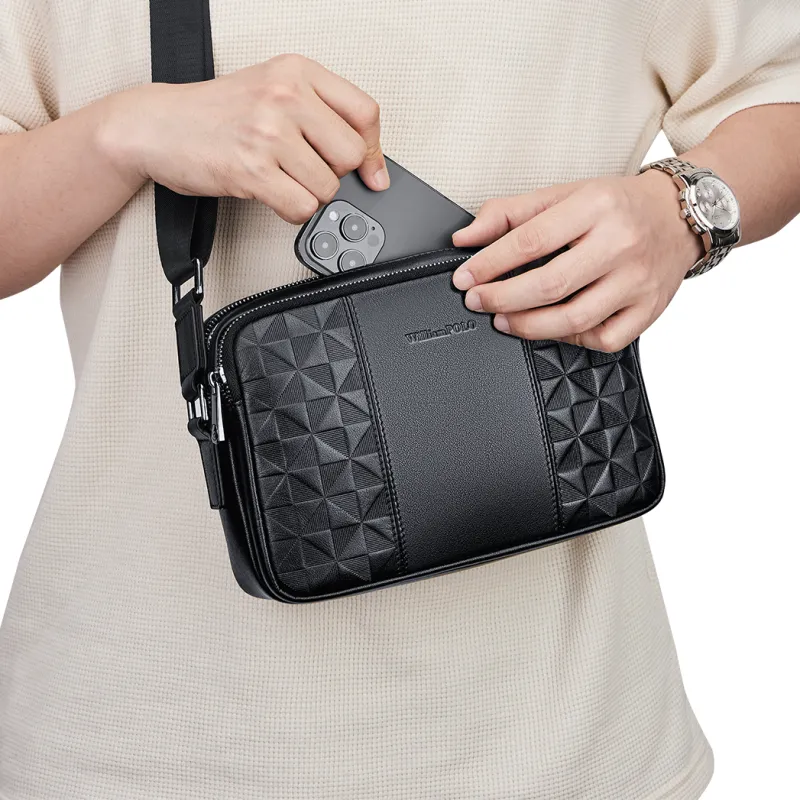 WilliamPOLO Cow Leather Shoulder Bag Men's Black-11