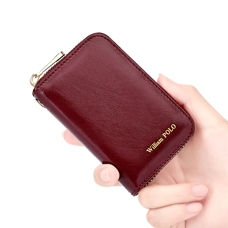 WilliamPOLO Cow Leather Multifunction Trunk Mini Card Bag With Zipper Coin Purse Regular Unisex Multicolor-7