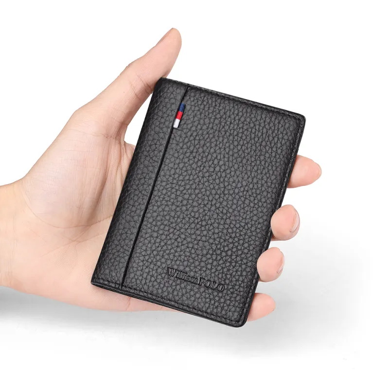 WilliamPOLO Litchi Grain Top Grain Cow Leather Card Holder Coin Purse Unisex-3