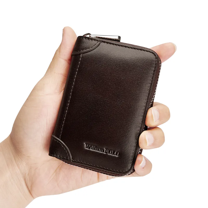 WilliamPOLO Cow Leather Coin Purses Card Holders Regular Men's Yellow Brown/Black Coffee-5