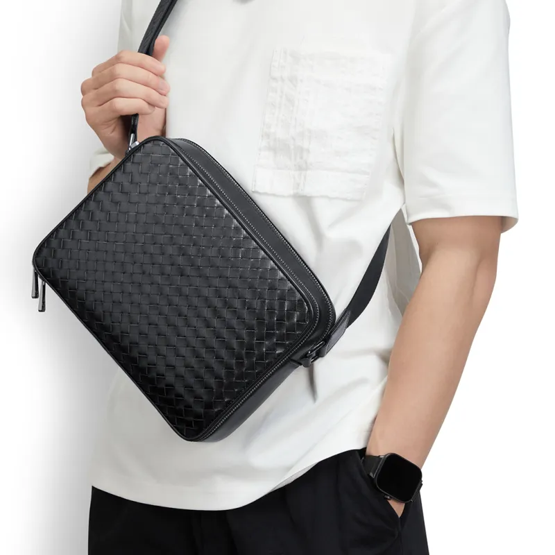 WilliamPOLO Cow Leather Double Compartment Box Crossbody Bag Regular Men's Black-4