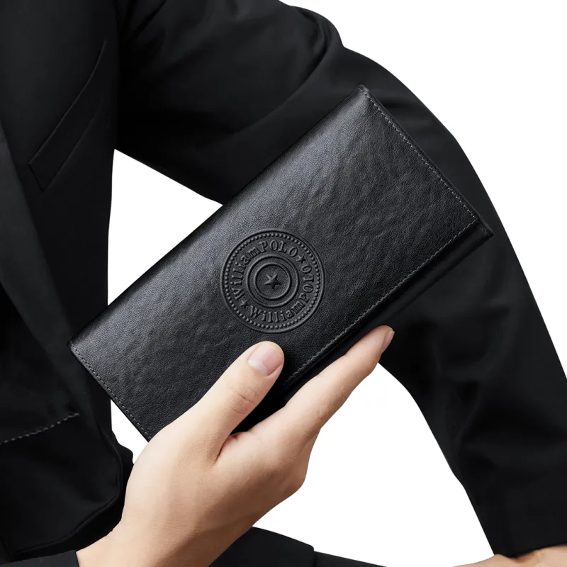 WilliamPOLO Cow Leather Coin Purse Wallet Men's Black-4