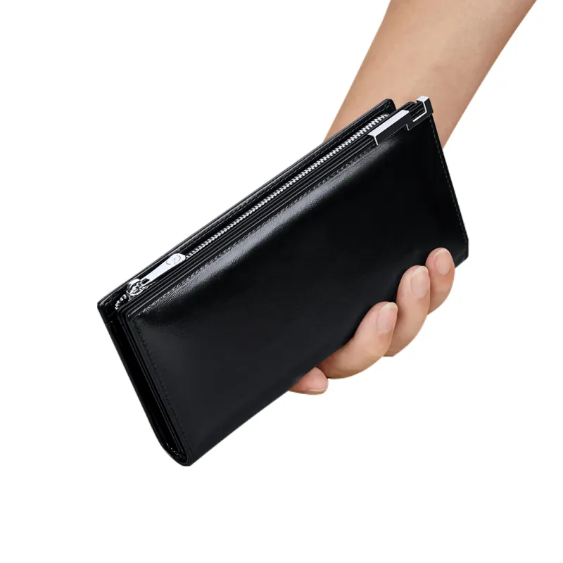 WilliamPOLO Cow Leather Long Wallet Anti-Theft Handle Zip Closure Cell Phone Pouch Regular Men's Multicolor-5