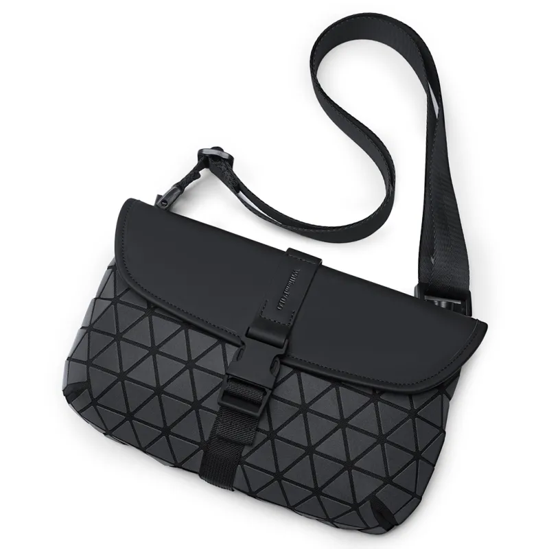 WilliamPOLO PU Flap Versatile Urban Techwear Crossbody Bag Shoulder Bag Regular Men's Black-3