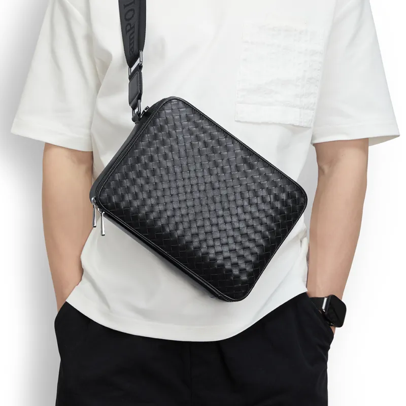 WilliamPOLO Cow Leather Double Compartment Box Crossbody Bag Regular Men's Black-5